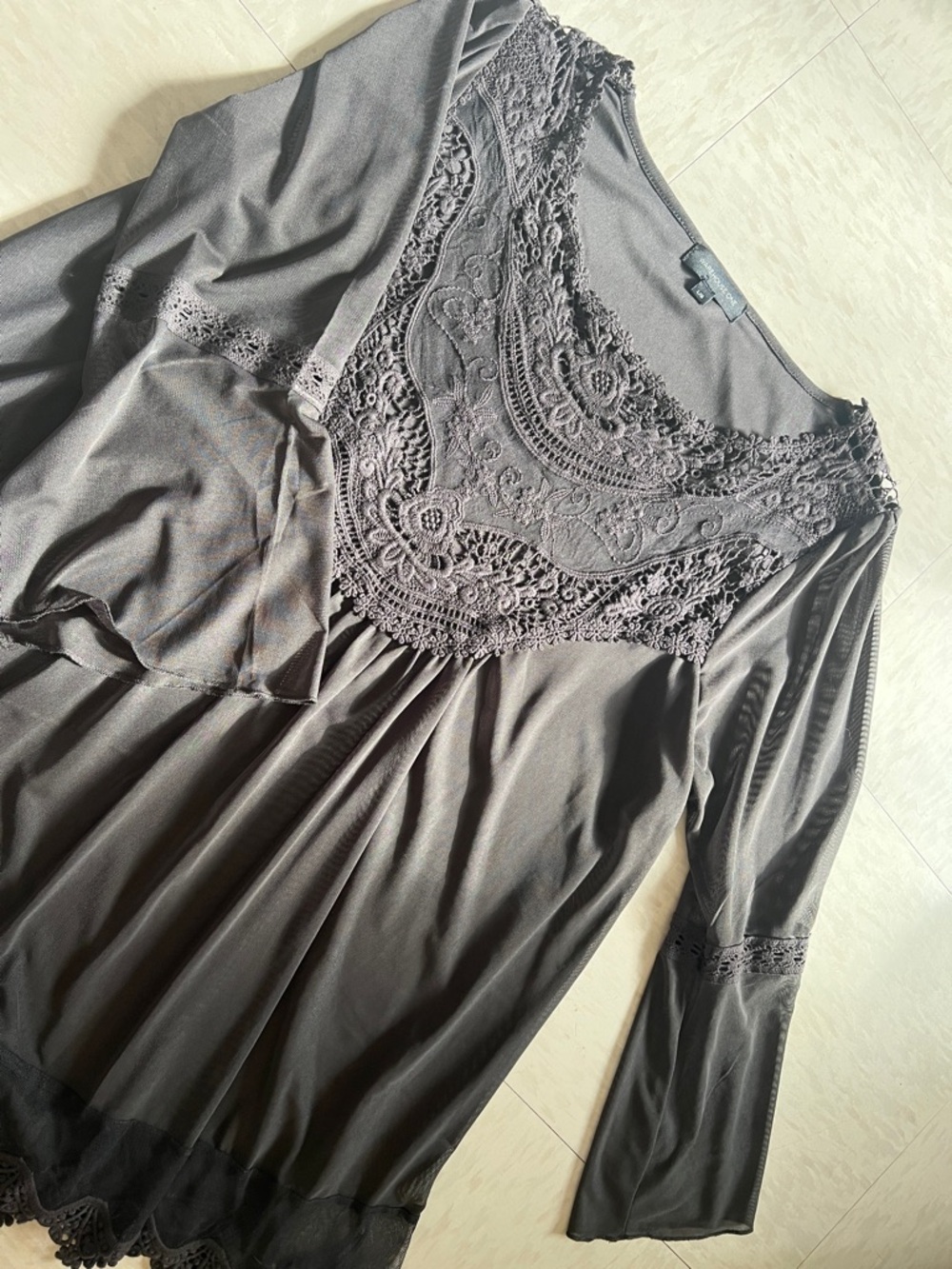 Black Lace-Yoke Women’s Blouse - Picture 2 of 4